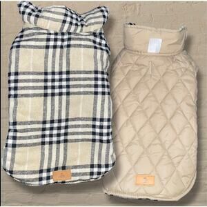Pet Charm Dog Jacket Medium Reversible Brown Plaid Quilted Vest Hook Loop Coat